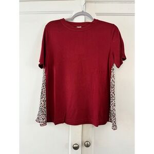 Hayden Los Angeles Wineberry Floral Print Mixed Media Tunic Top Sty H7310 Size L